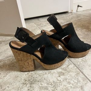 Qupid black suede cork wedges. Size 6.5.